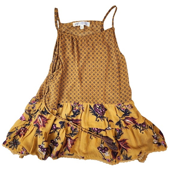 Jolt Tank-Top Sundress Medium Gold Floral Tasseled Belt Closure - Picture 1 of 10
